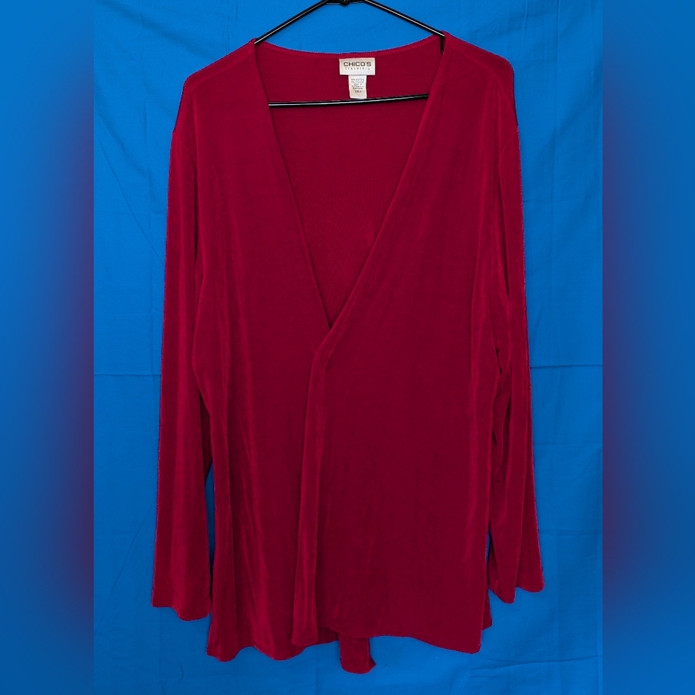 Chico's Traveler Red Slinky Long Cardigan Jacket Size 3 Or XL
